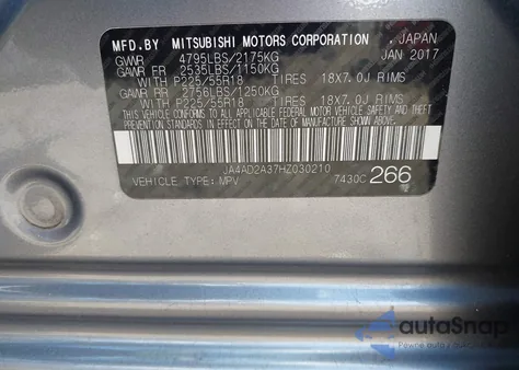 2017 Mitsubishi Outlander Es z USA, uszkodzony, nr VIN JA4AD2A37HZ030210